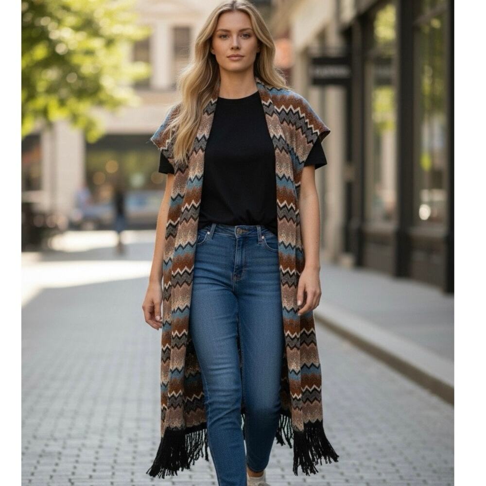 Vintage Chevron Patterned Multicolor Sweater Wrap